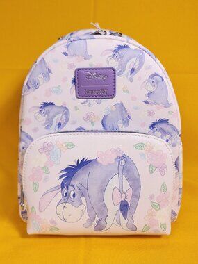 Loungefly Disney Winnie The Pooh Eeyore Purple Floral AOP Mini Backpack NEW